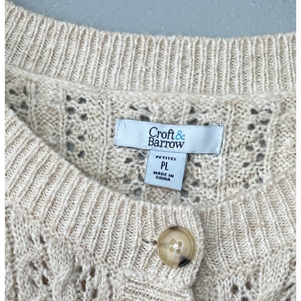 Crochet Open Knit Cardigan Petite Size Large Cream Wool Boho Cottagecore Sweater - Picture 5 of 9